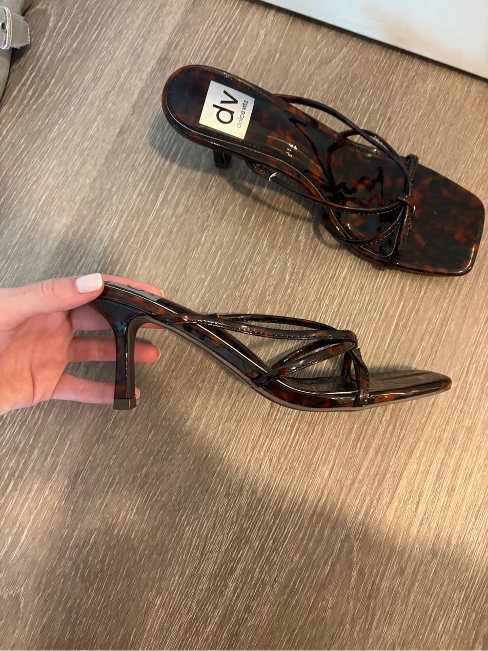 Dolce Vita Tortoiseshell Strappy Square-Toe Heeled Sandals - Dark Brown/Black - Picture 2 of 2